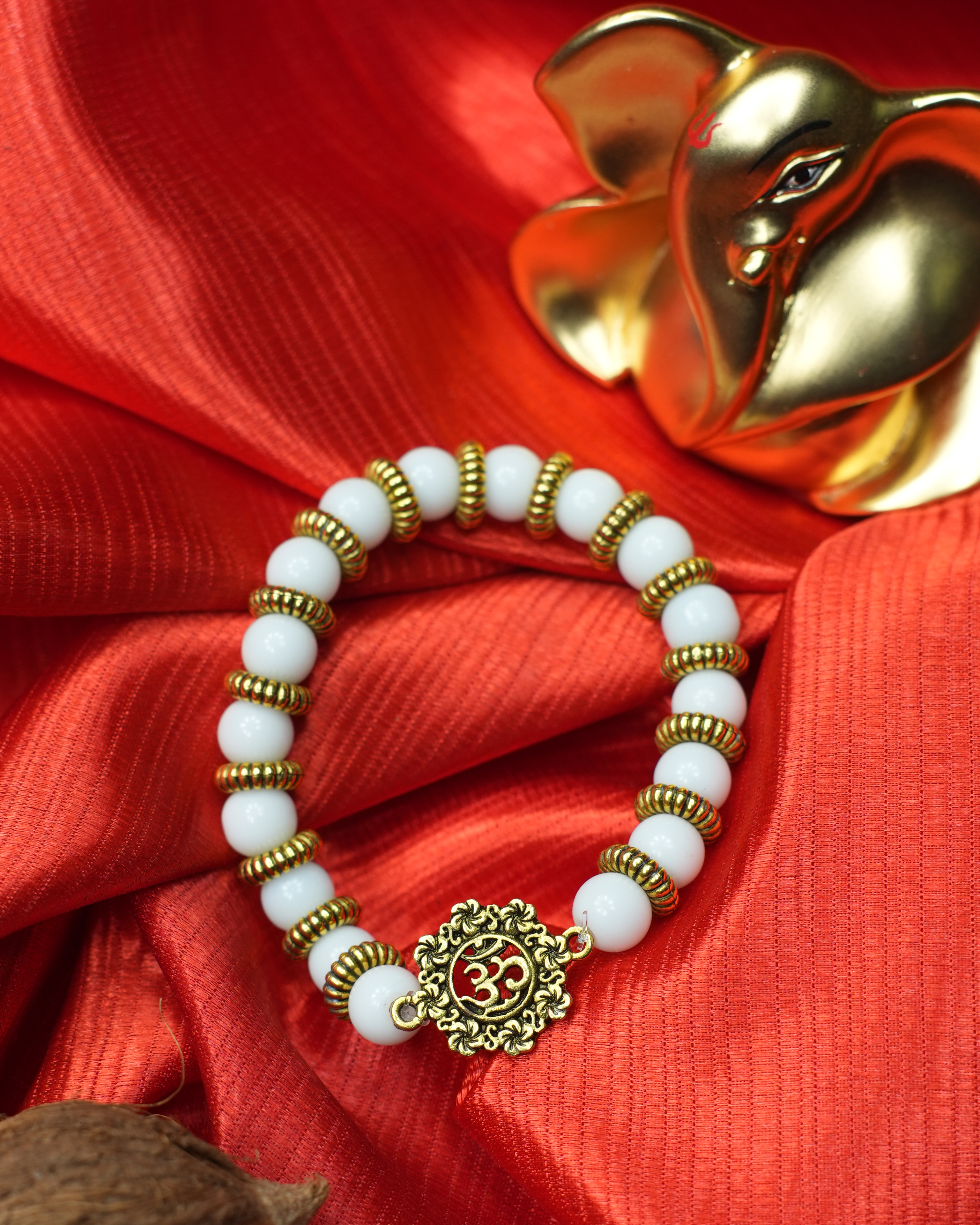 tatva-bracelet-|-pure-white-beads-with-oxidised-om