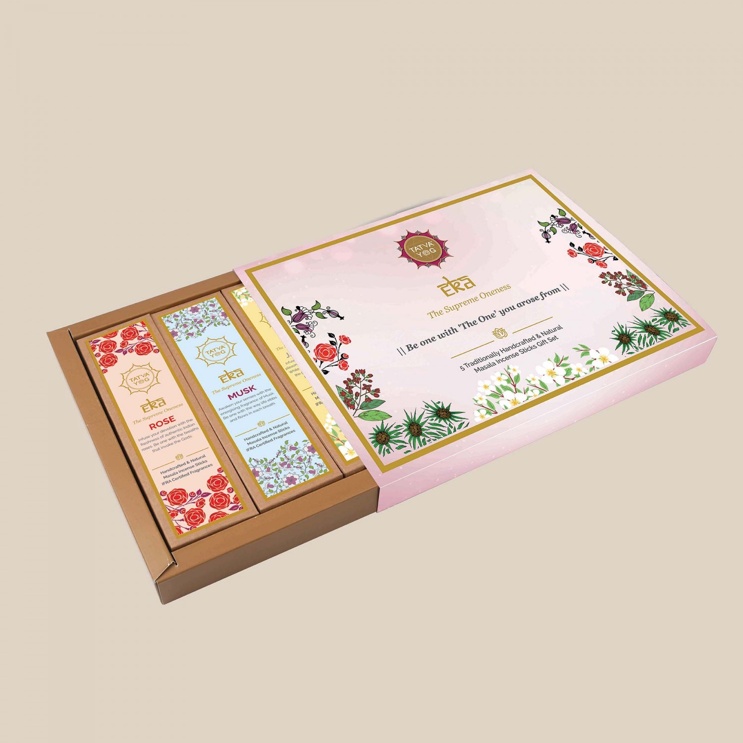 tatva-yog-|-eka-the-supreme-oneness-rose-|-sandal-|-jasmine-|-kewra-|-musk-natural-masala-incense-sticks-pack-of-5